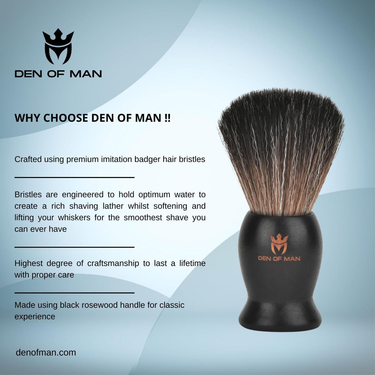Den of Man Jumbo 27mm Knot Premium Cruelty Free Imitation Badger Hair Shaving Brush, Soft & Ultra Absorbent Bristles For Smooth Shave | Black Resin Handle & Real Rosewood Handle(Pack of 2)