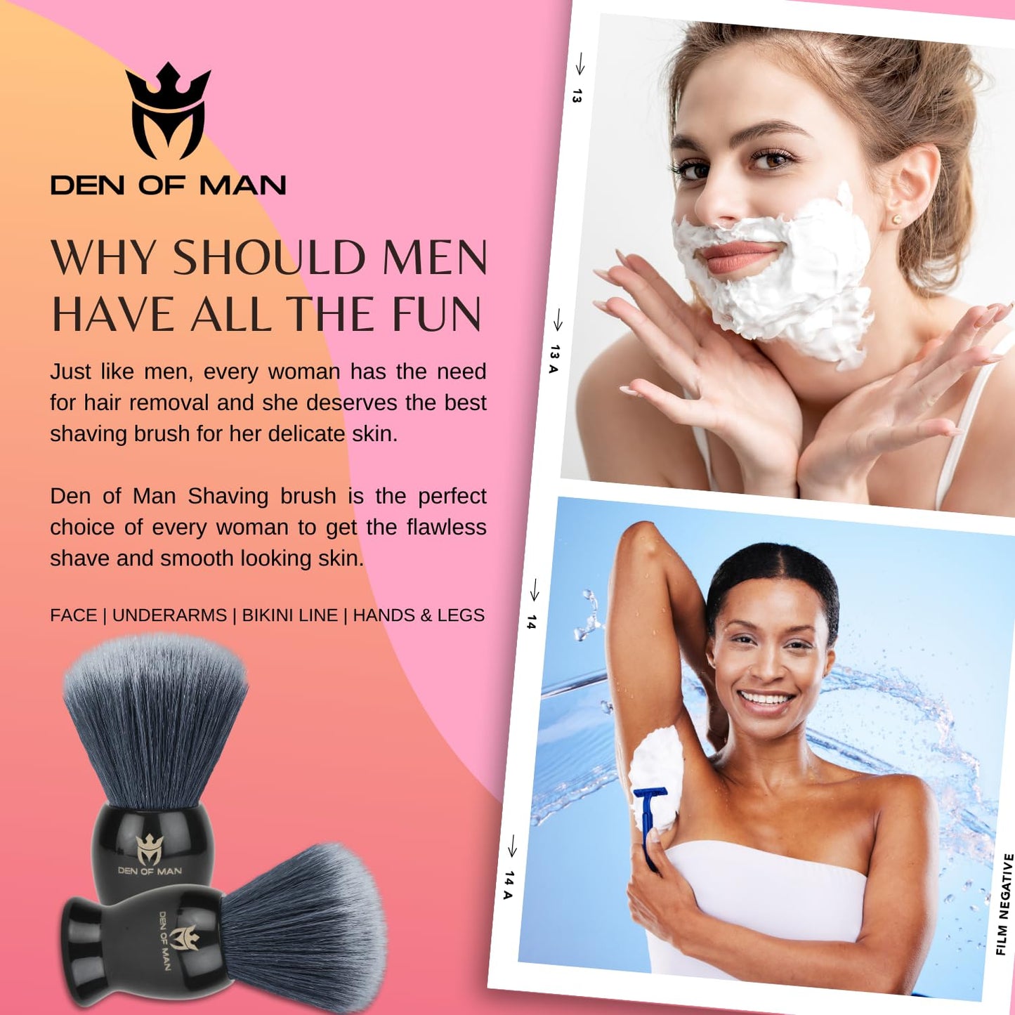 Den of Man Jumbo 27mm Knot Premium Cruelty Free Imitation Badger Hair Shaving Brush, Soft & Ultra Absorbent Bristles For Smooth Shave | Black Resin Handle & Real Rosewood Handle(Pack of 2)