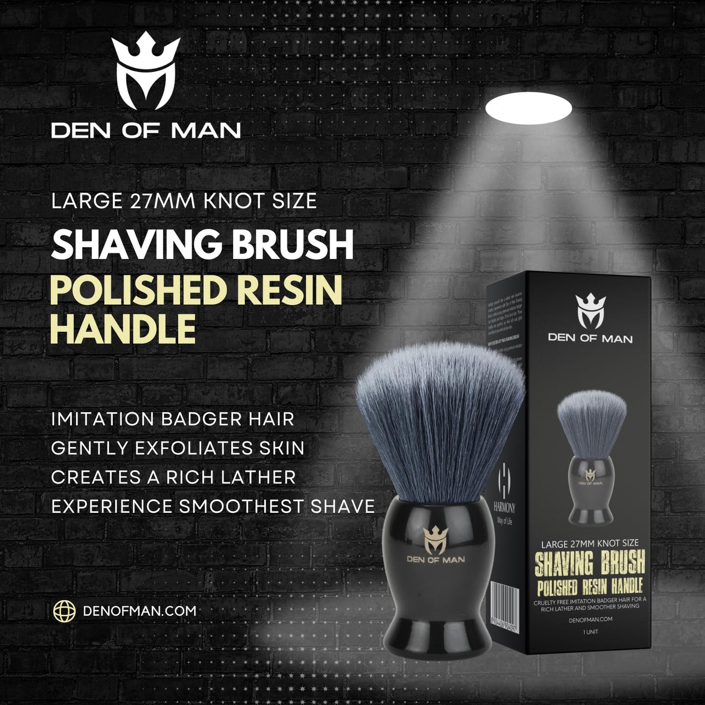 Den of Man Jumbo 27mm Knot Premium Cruelty Free Imitation Badger Hair Shaving Brush, Soft & Ultra Absorbent Bristles For Smooth Shave | Black Resin Handle & Real Rosewood Handle(Pack of 2)