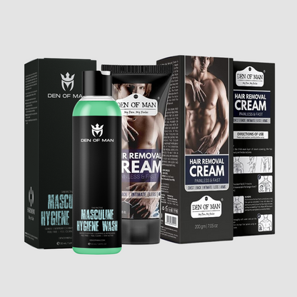 Den of Man Daily Active Intimate Hygiene Wash, 50GM & Hair Removal Cream For Men, 200gm, Chest, Back, Legs, Under Arms & Private Parts(Pack of 2)