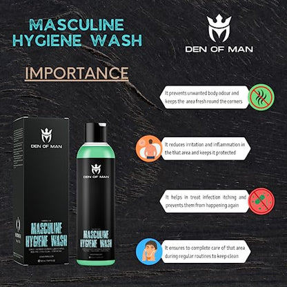 Den of Man Daily Active Intimate Hygiene Wash, 50GM & Hair Removal Cream For Men, 200gm, Chest, Back, Legs, Under Arms & Private Parts(Pack of 2)