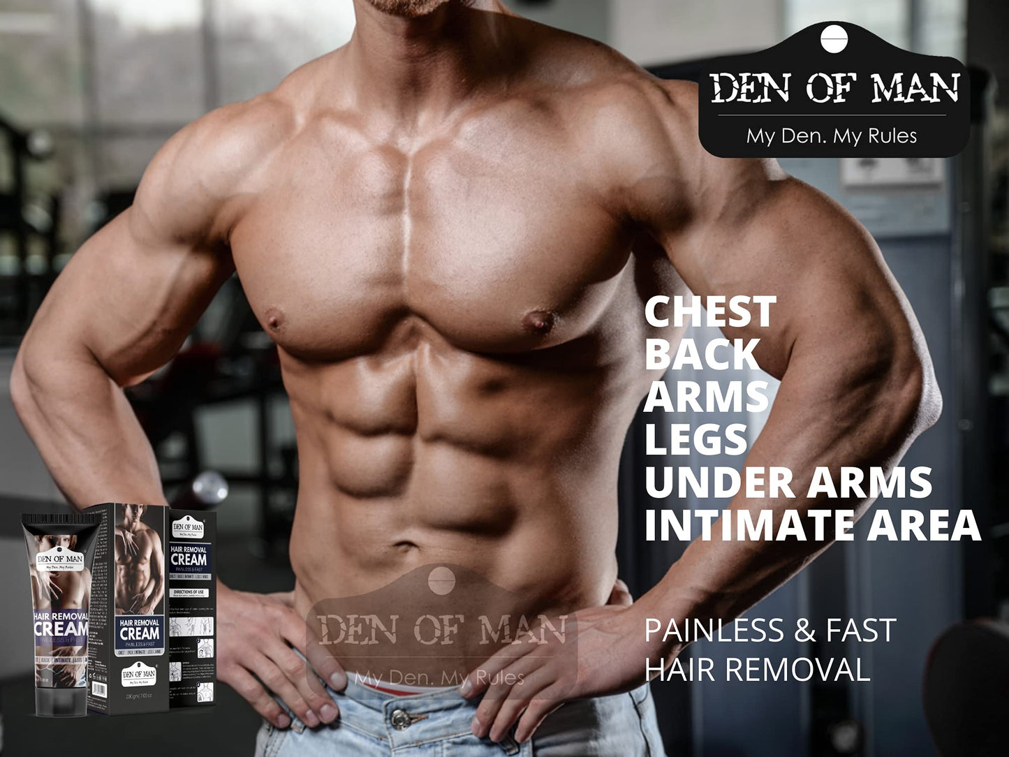 Den of Man® No Bad Smell Hair Removal Cream For Men, 200gm, Chest, Back, Legs, Under Arms & Private Parts