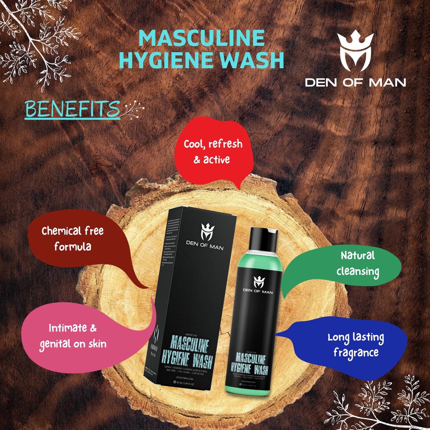 Den of Man Daily Active Masculine Hygiene Wash, 50GM & Jumbo 27mm Knot Premium Cruelty Free Imitation Badger Hair Shaving Brush, Real Rosewood Handle (Pack of 2)