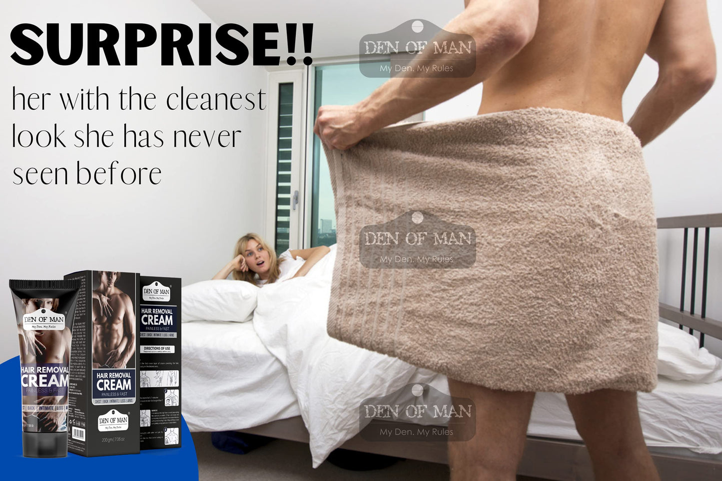Den of Man® No Bad Smell Hair Removal Cream For Men, 200gm, Chest, Back, Legs, Under Arms & Private Parts