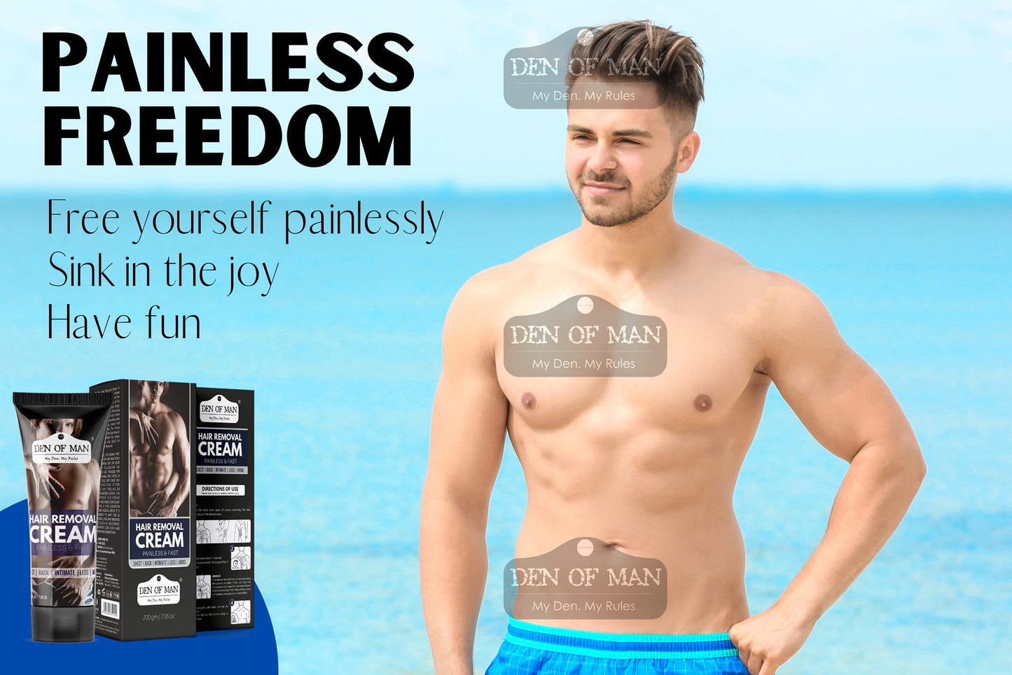Den of Man® No Bad Smell Hair Removal Cream For Men, 200gm, Chest, Back, Legs, Under Arms & Private Parts(Pack of 2)